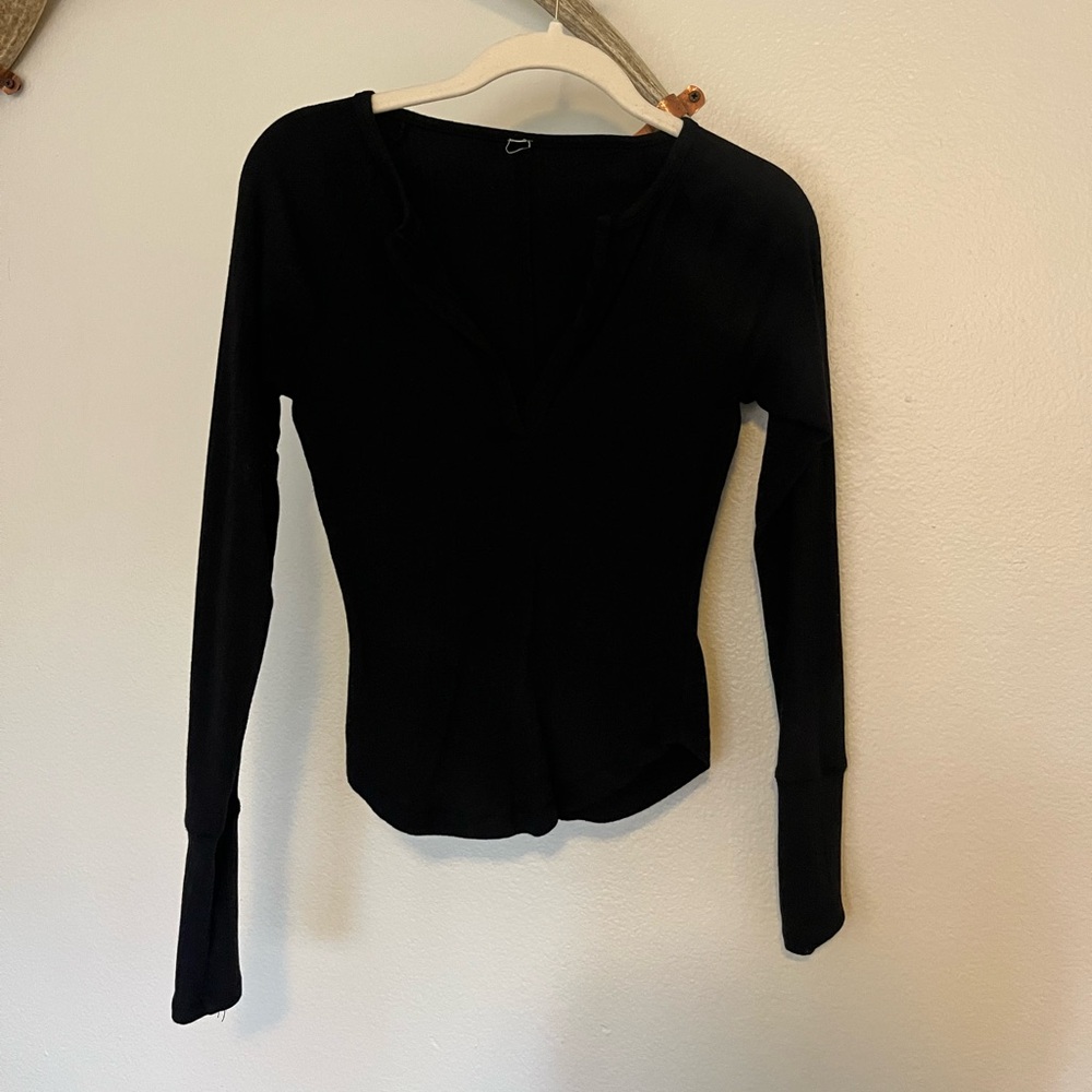 Free People Black Long Sleeve Top